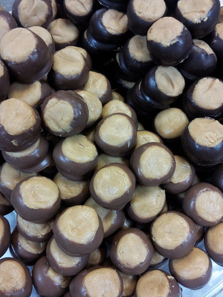 A Creamy  Sweet Peanut Butter Mixture dipped in Milk or Dark Chocolate.
